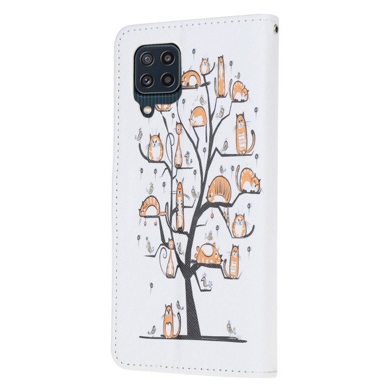 Flip Case Für Samsung Galaxy M32 Mit Kordel Funky Cats Mit Riemen