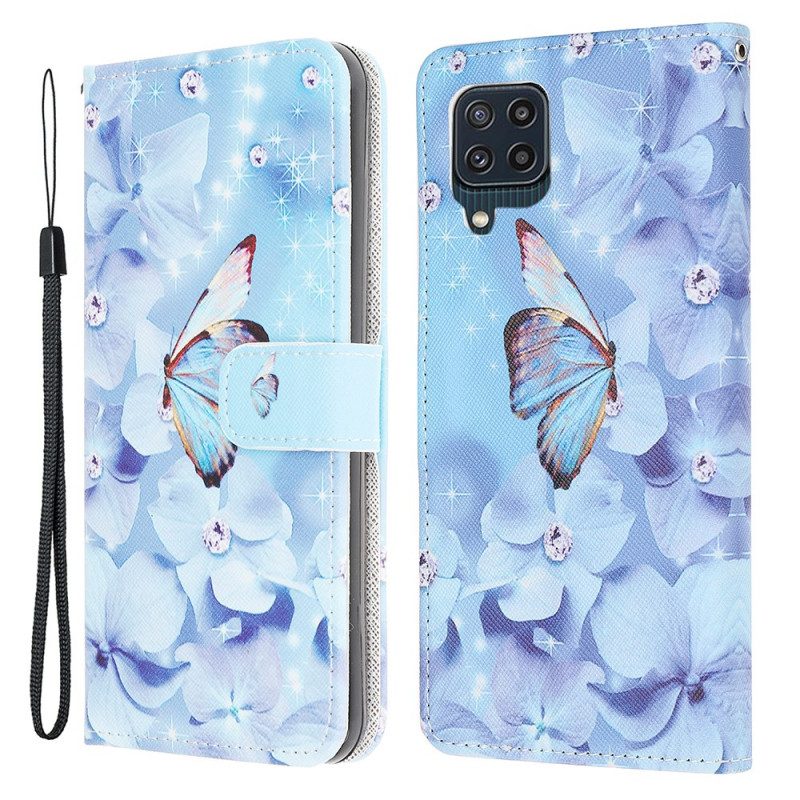 Flip Case Für Samsung Galaxy M32 Mit Kordel Riemchen-diamant-schmetterlinge