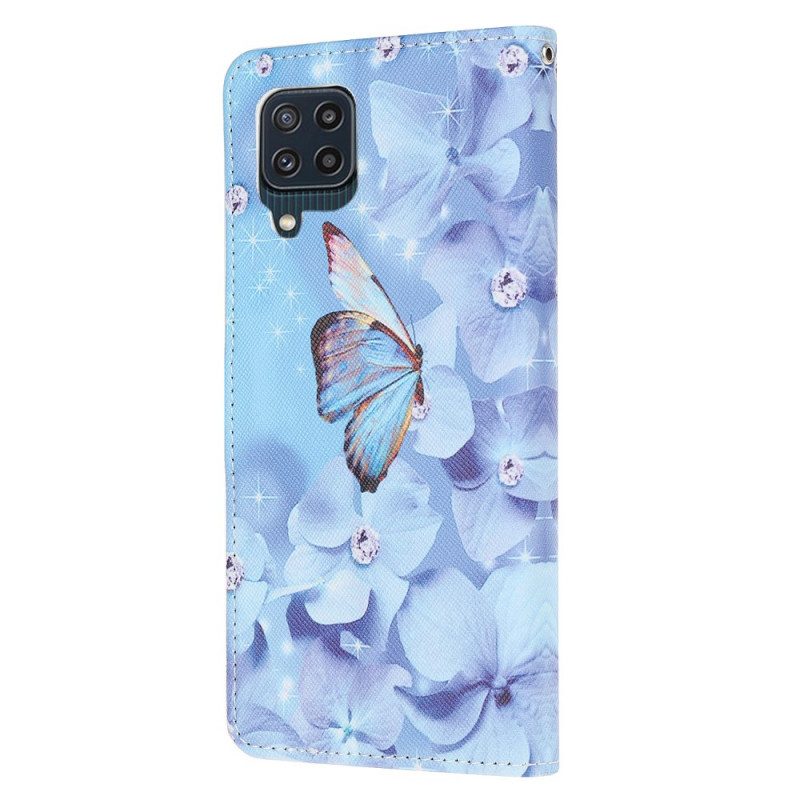 Flip Case Für Samsung Galaxy M32 Mit Kordel Riemchen-diamant-schmetterlinge