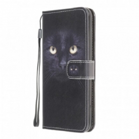 Flip Case Für Samsung Galaxy M32 Mit Kordel Riemchenförmige Schwarze Katzenaugen