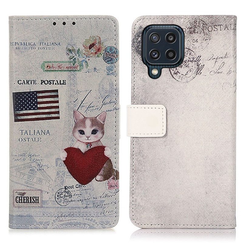 Flip Case Für Samsung Galaxy M32 Reisende Katze