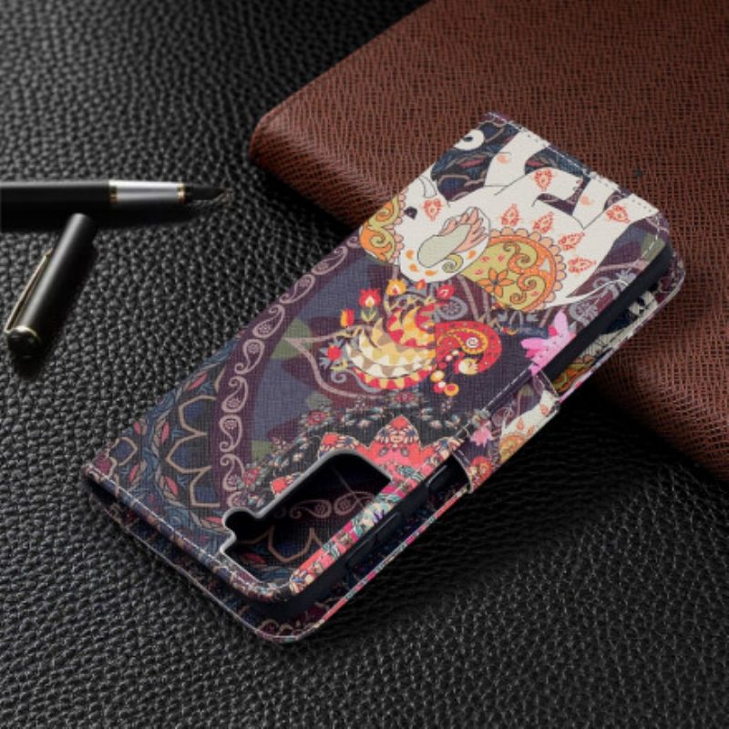 Flip Case Für Samsung Galaxy S21 Plus 5G Ethnische Elefanten-mandala