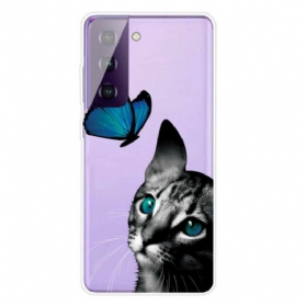 Hülle Für Samsung Galaxy S21 Plus 5G Katze Und Schmetterling