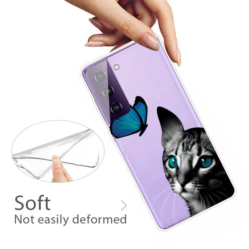 Hülle Für Samsung Galaxy S21 Plus 5G Katze Und Schmetterling