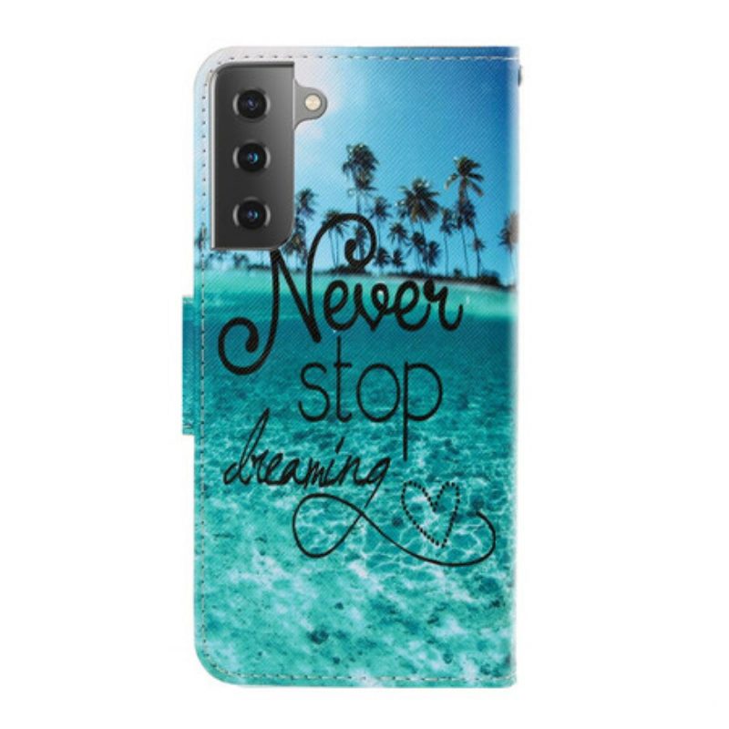 Lederhüllen Für Samsung Galaxy S21 Plus 5G Mit Kordel Never Stop Dreaming Navy Strappy