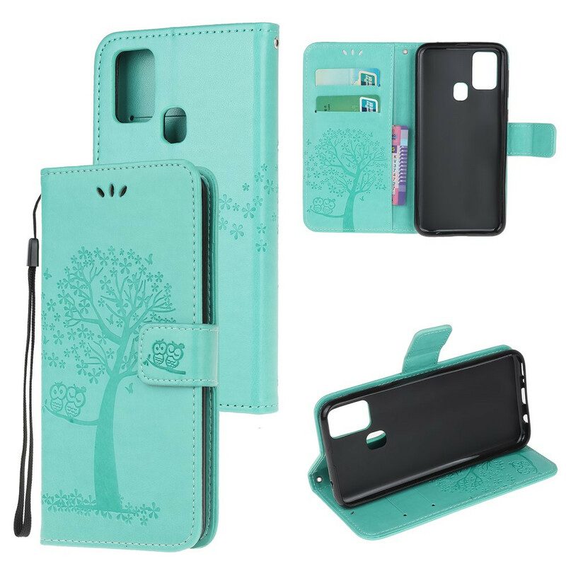 Flip Case Für Samsung Galaxy M21 Mit Kordel Tangabaum Und Eulen