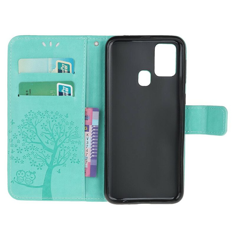 Flip Case Für Samsung Galaxy M21 Mit Kordel Tangabaum Und Eulen