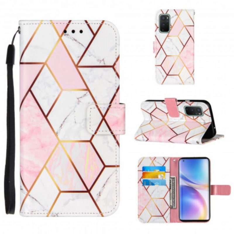 Flip Case Für OnePlus 9 Mit Kordel Gestreifter Geometrischer Marmor