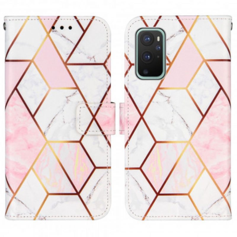 Flip Case Für OnePlus 9 Mit Kordel Gestreifter Geometrischer Marmor