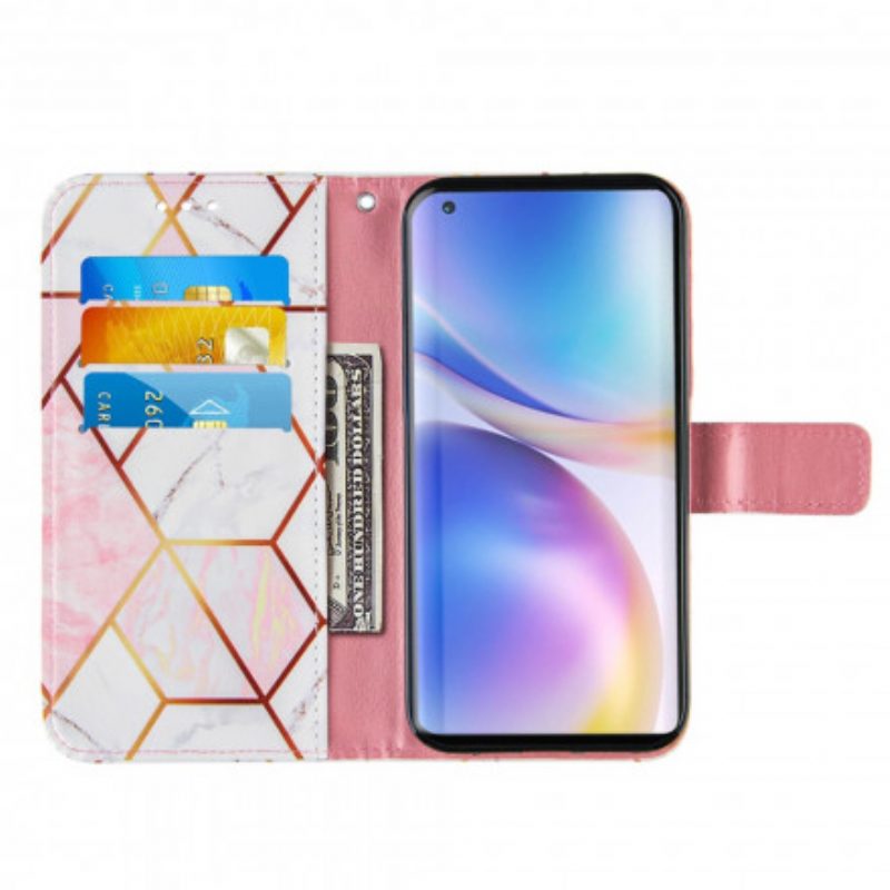 Flip Case Für OnePlus 9 Mit Kordel Gestreifter Geometrischer Marmor