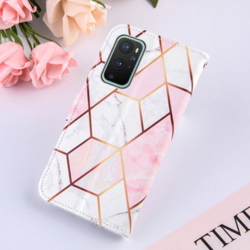 Flip Case Für OnePlus 9 Mit Kordel Gestreifter Geometrischer Marmor