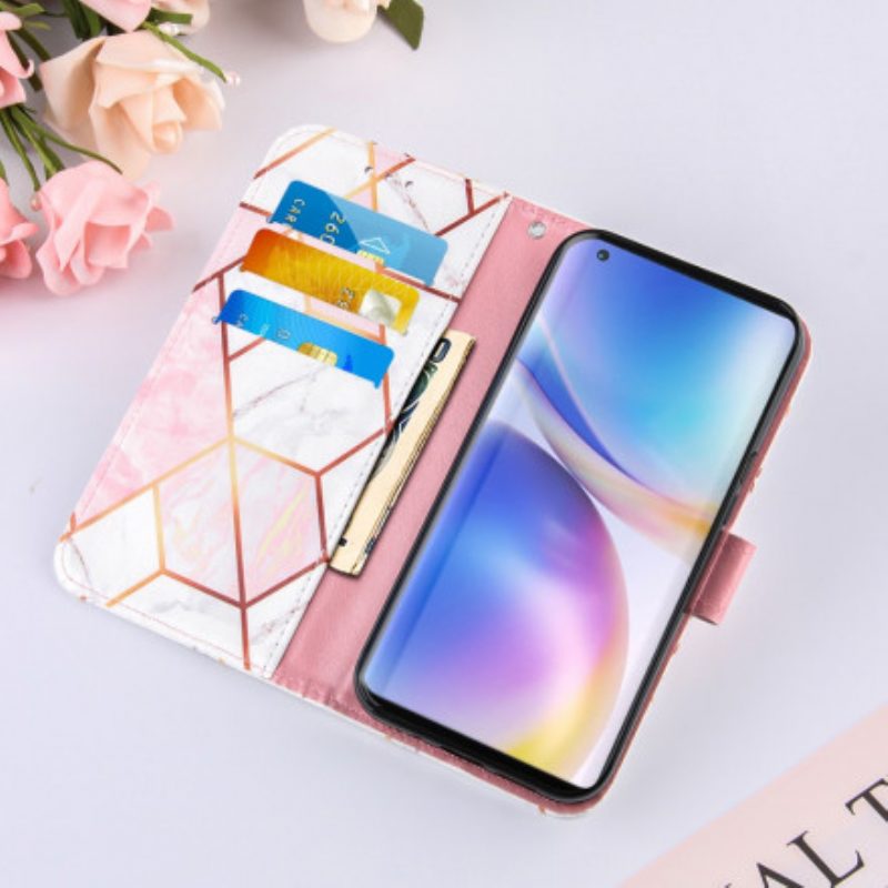 Flip Case Für OnePlus 9 Mit Kordel Gestreifter Geometrischer Marmor