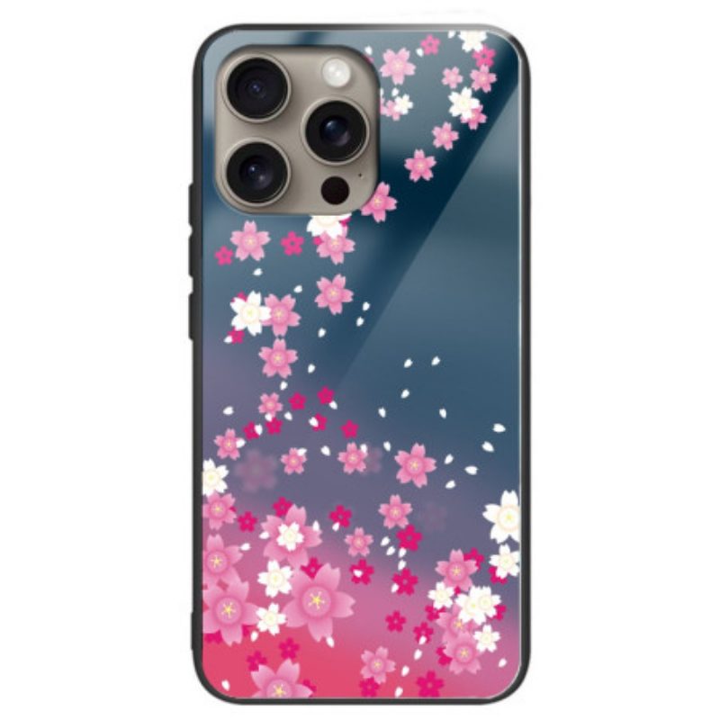 Hülle iPhone 16 Pro Handyhülle Rosa Blumen Aus Gehärtetem Glas