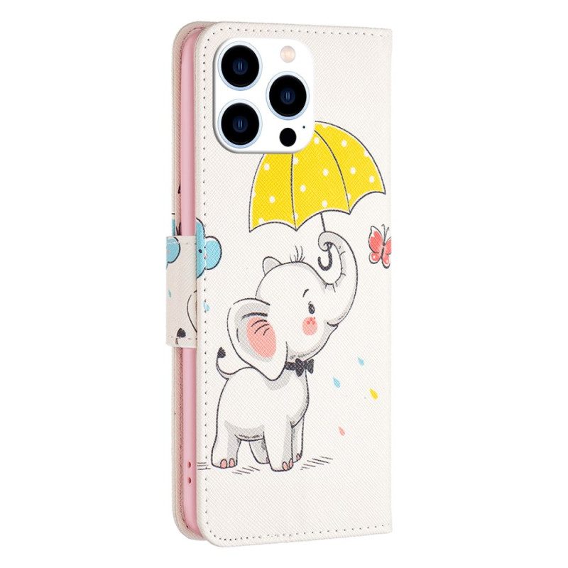 Lederhüllen Für iPhone 16 Pro Regenschirm Und Elefant