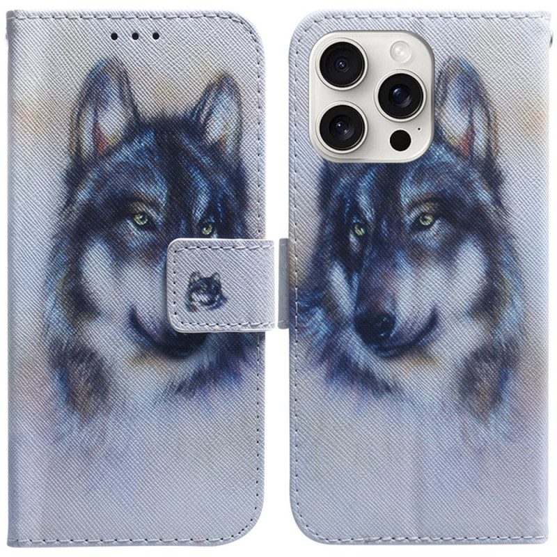 Lederhüllen iPhone 16 Pro Aquarell Wolf