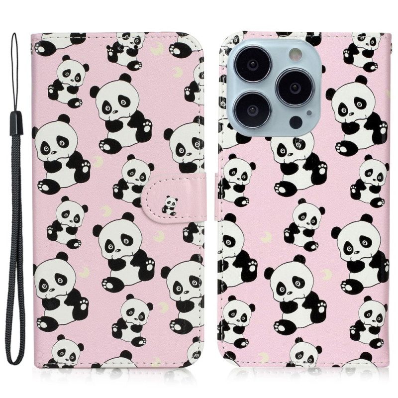 Lederhüllen iPhone 16 Pro Kleine Pandas Mit Riemen