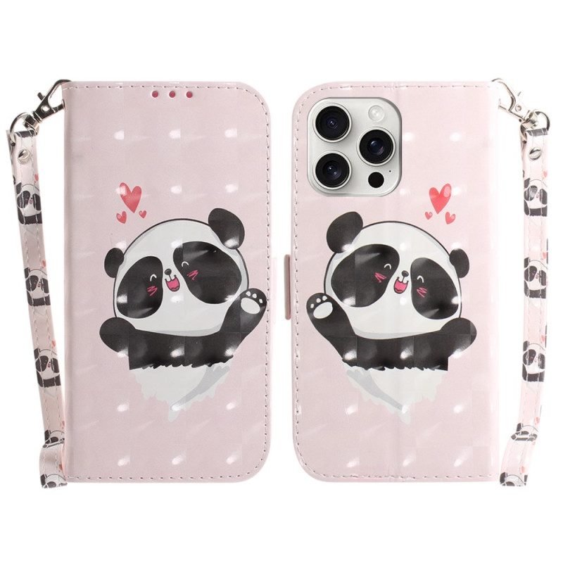 Lederhüllen iPhone 16 Pro Panda Love Mit Riemen