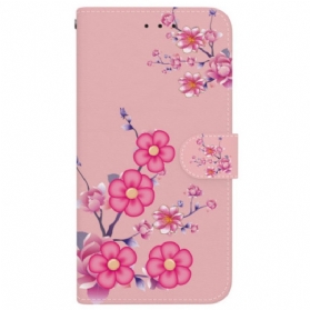 Lederhüllen iPhone 16 Pro Sakura-muster Mit Riemen