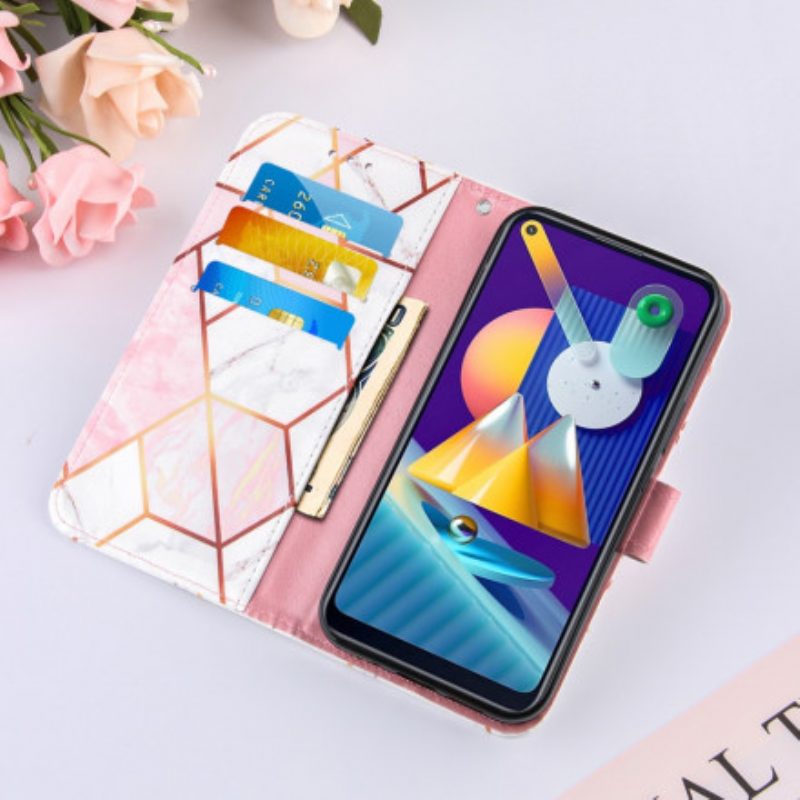 Flip Case Für Samsung Galaxy M11 Geometrischer Marmor