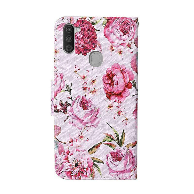 Lederhüllen Für Samsung Galaxy M11 Meisterhafte Blumen Mit Riemen