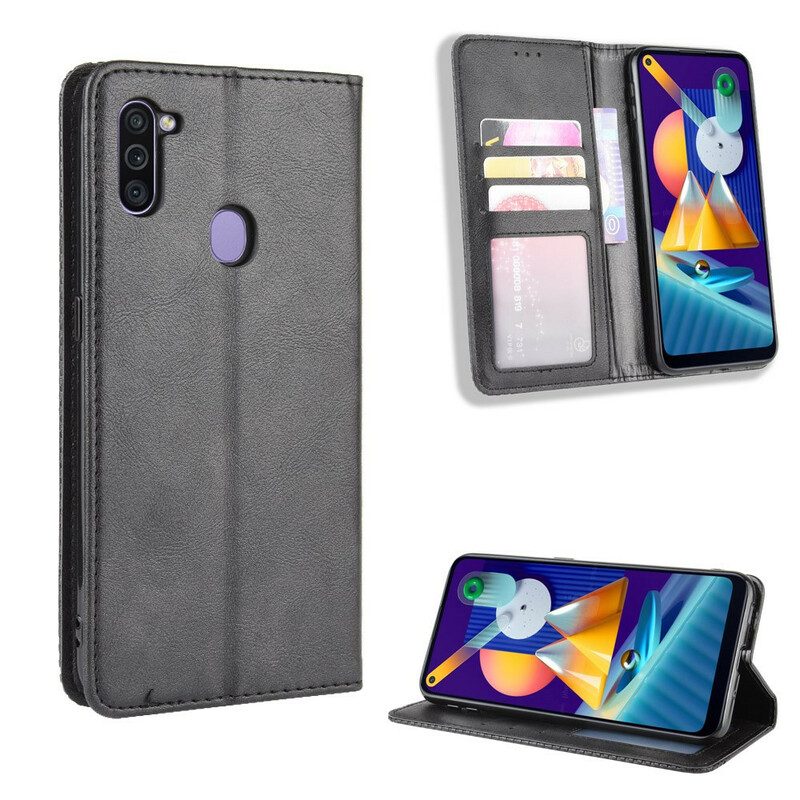 Schutzhülle Für Samsung Galaxy M11 Flip Case Stilisierter Vintage-ledereffekt