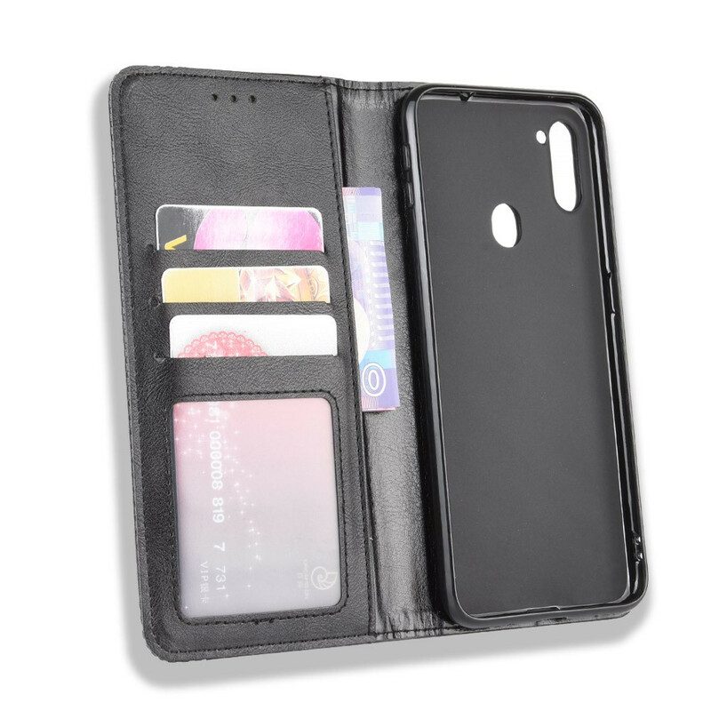 Schutzhülle Für Samsung Galaxy M11 Flip Case Stilisierter Vintage-ledereffekt