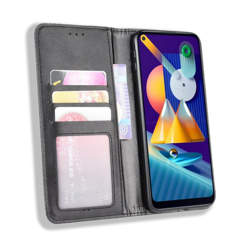 Schutzhülle Für Samsung Galaxy M11 Flip Case Stilisierter Vintage-ledereffekt