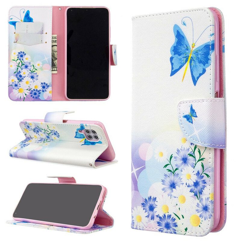 Flip Case Für Huawei P40 Lite Bemalte Schmetterlinge Und Blumen