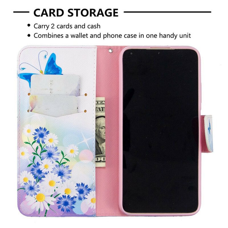 Flip Case Für Huawei P40 Lite Bemalte Schmetterlinge Und Blumen