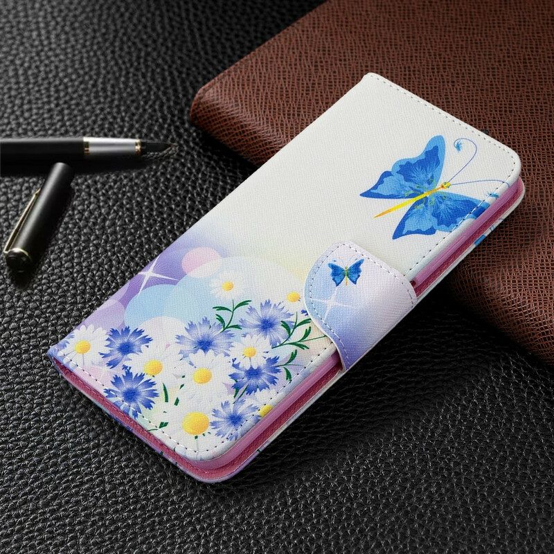 Flip Case Für Huawei P40 Lite Bemalte Schmetterlinge Und Blumen