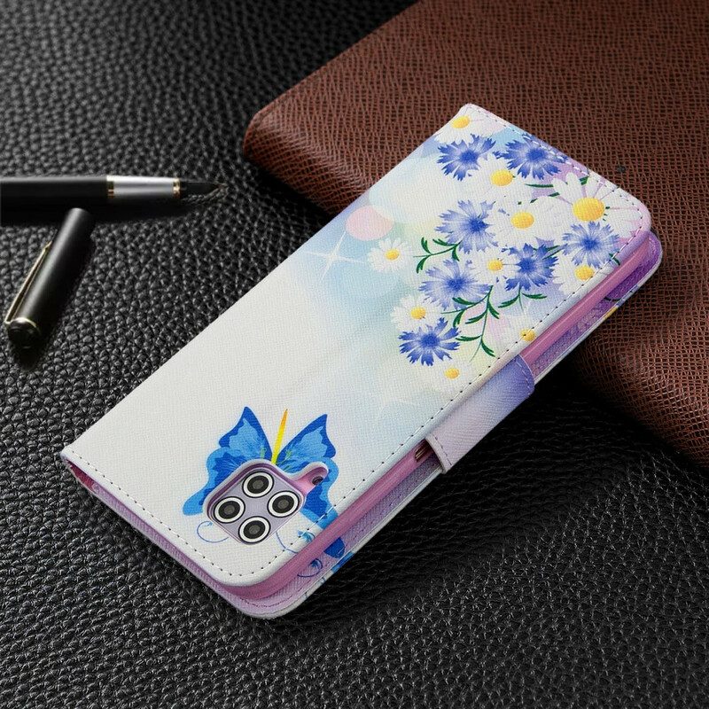 Flip Case Für Huawei P40 Lite Bemalte Schmetterlinge Und Blumen