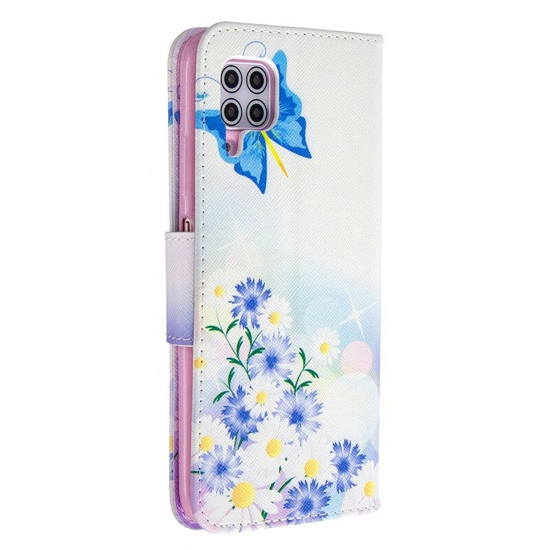 Flip Case Für Huawei P40 Lite Bemalte Schmetterlinge Und Blumen