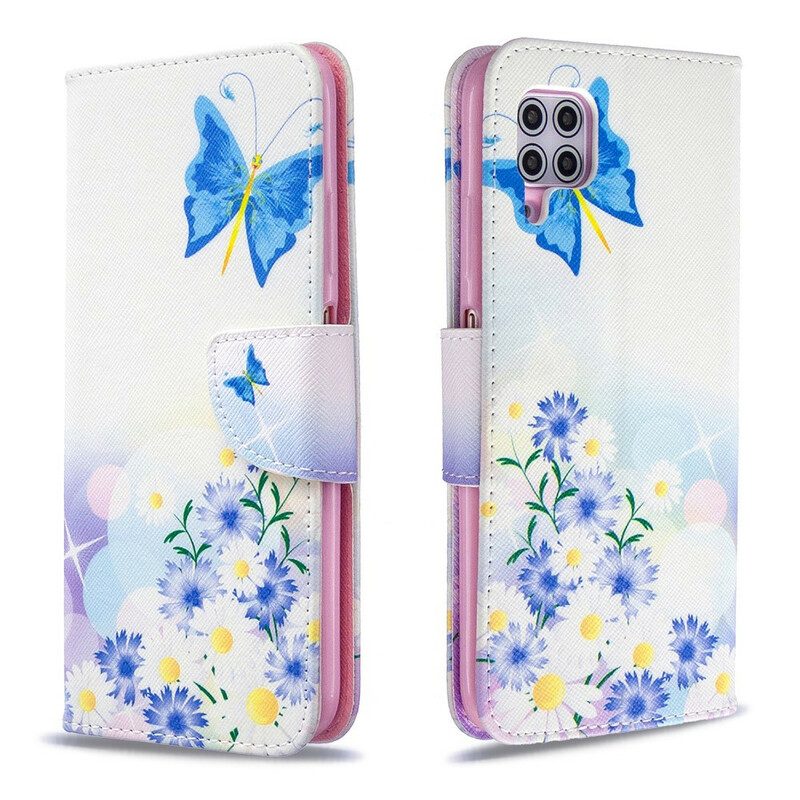 Flip Case Für Huawei P40 Lite Bemalte Schmetterlinge Und Blumen