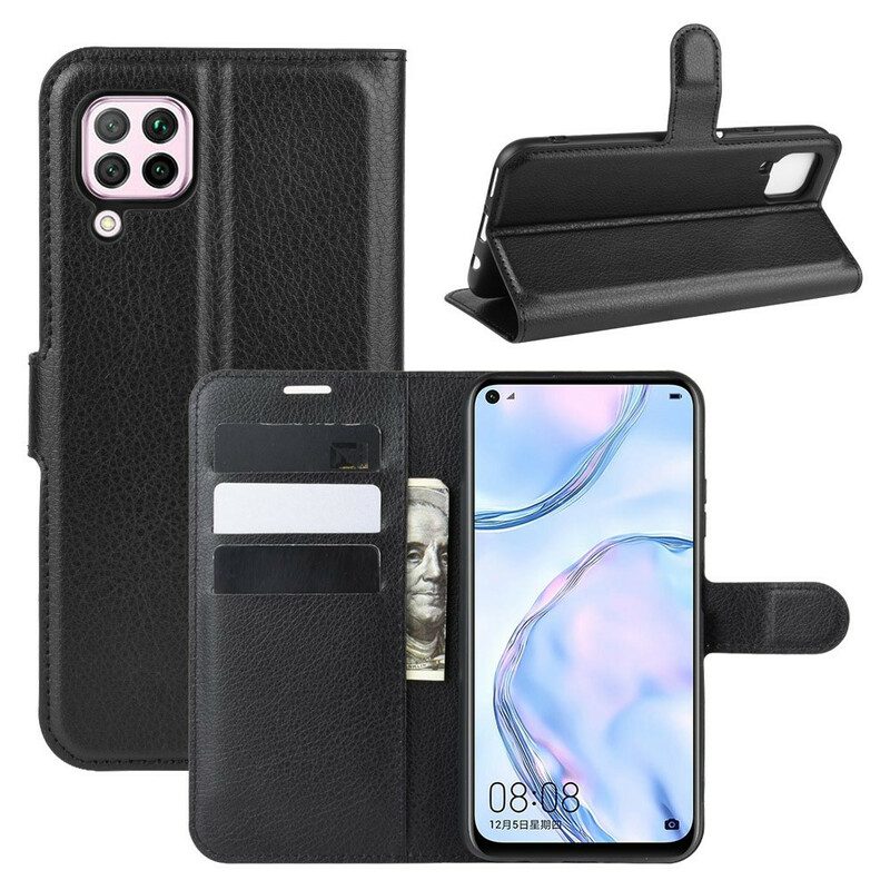 Flip Case Für Huawei P40 Lite Klassisches Lychee-kunstleder