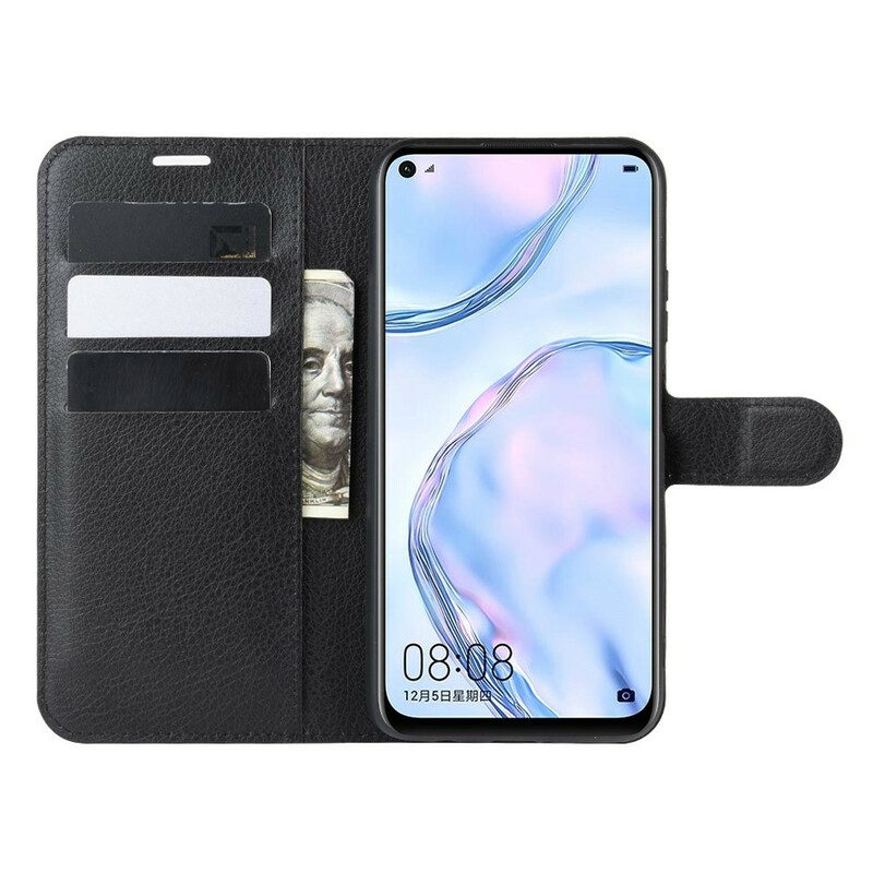 Flip Case Für Huawei P40 Lite Klassisches Lychee-kunstleder