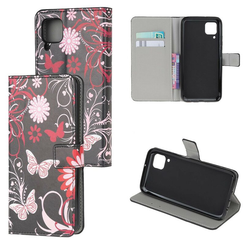 Flip Case Für Huawei P40 Lite Schmetterlinge Und Blumen