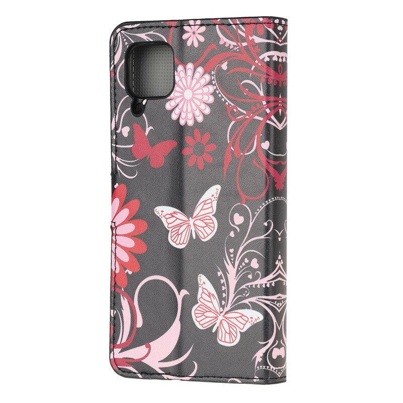 Flip Case Für Huawei P40 Lite Schmetterlinge Und Blumen