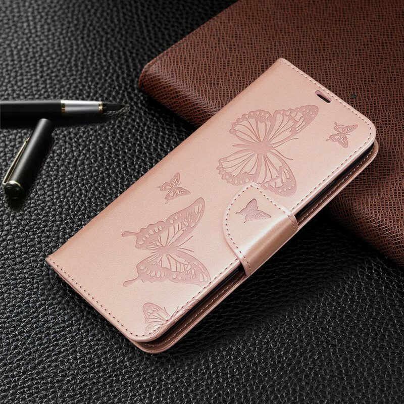 Lederhüllen Für Huawei P40 Lite Mit Kordel Riemchen Mit Schmetterlingen-print