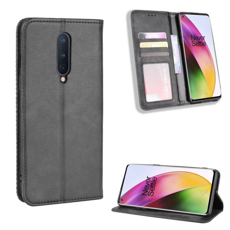 Schutzhülle Für OnePlus 8 Flip Case Stilisierter Vintage-ledereffekt