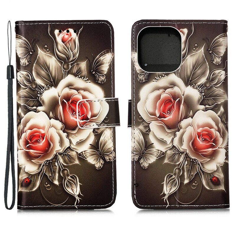 Flip Case Für iPhone 13 Pro Goldene Rosen