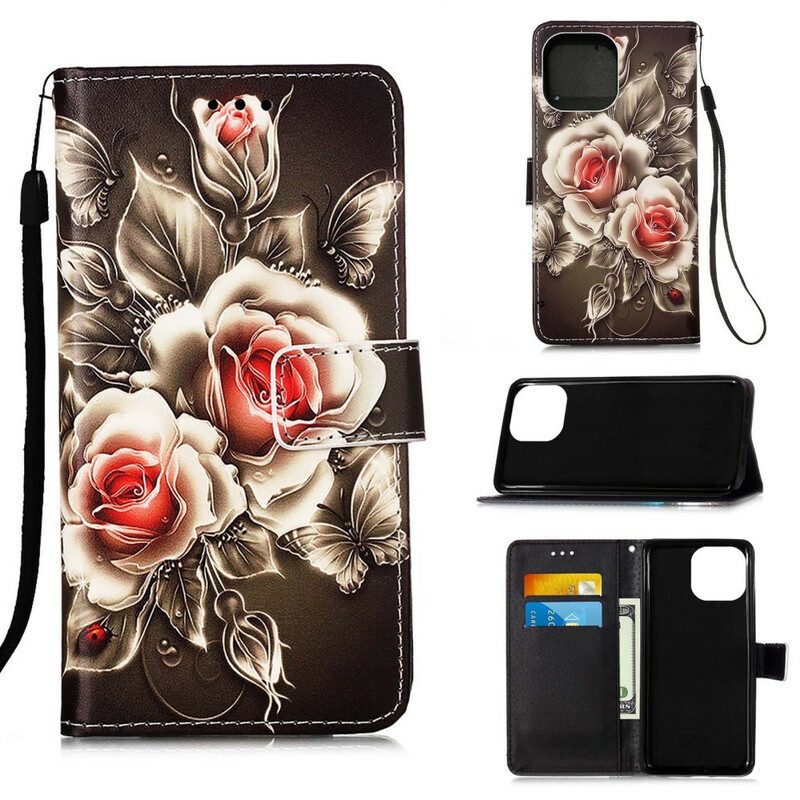 Flip Case Für iPhone 13 Pro Goldene Rosen