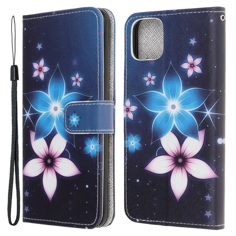 Flip Case Für iPhone 13 Pro Mit Kordel Mondriemenblumen