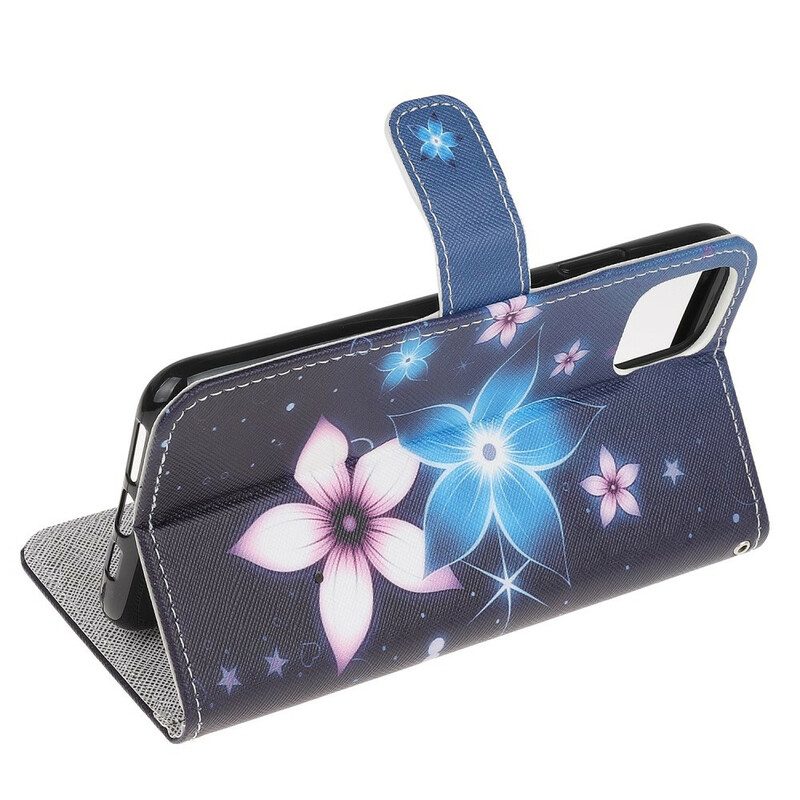 Flip Case Für iPhone 13 Pro Mit Kordel Mondriemenblumen