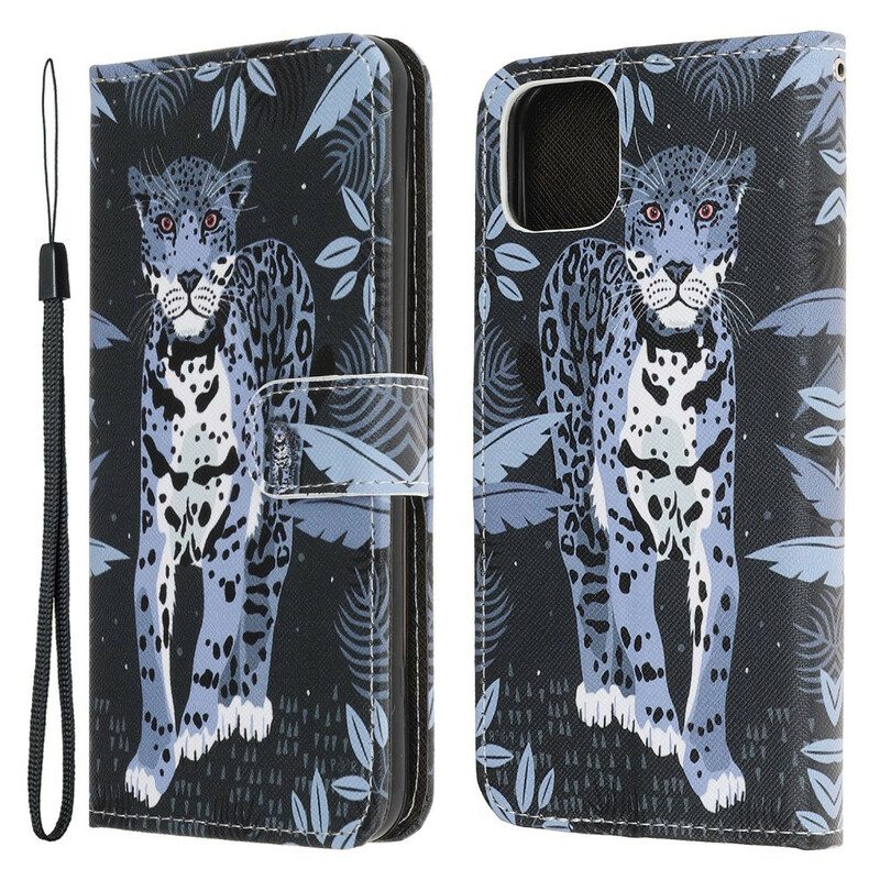 Flip Case Für iPhone 13 Pro Mit Kordel Riemchen-leopard