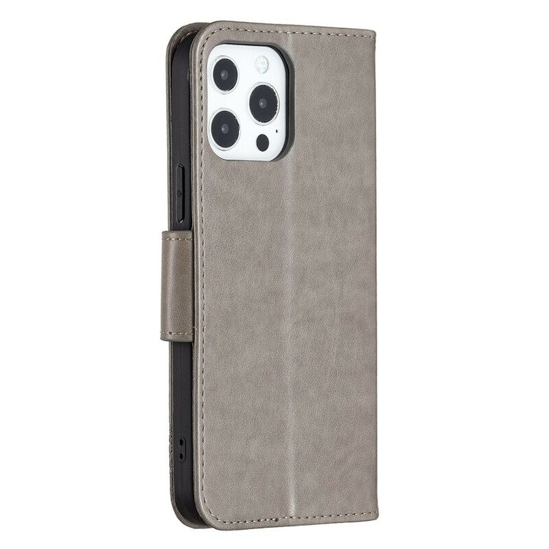 Flip Case Für iPhone 13 Pro Mit Kordel Riemchen Mit Schmetterlingen-print