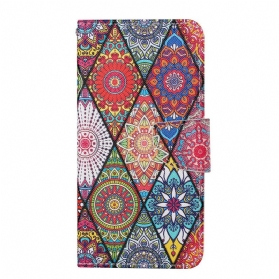 Flip Case Für iPhone 13 Pro Patchwork Mit Schlüsselband