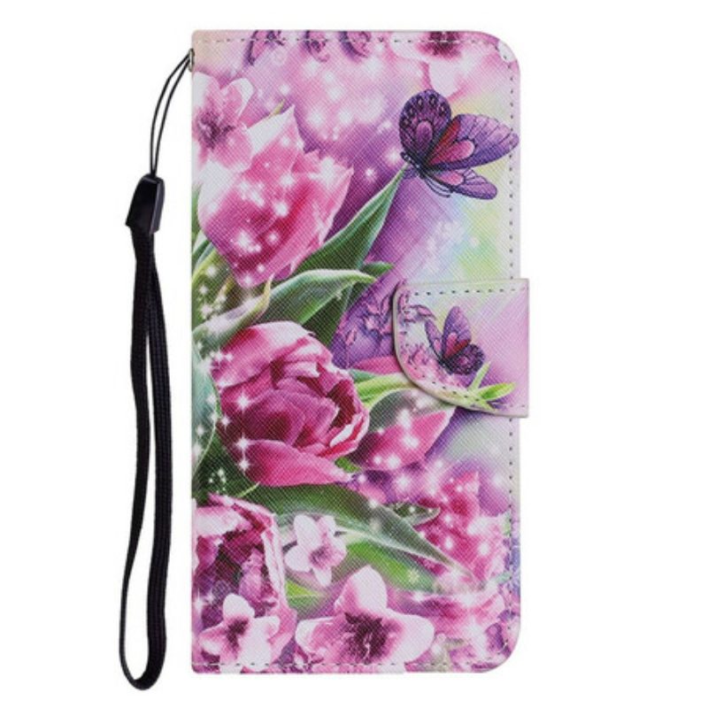 Flip Case Für iPhone 13 Pro Schmetterlinge Und Tulpen