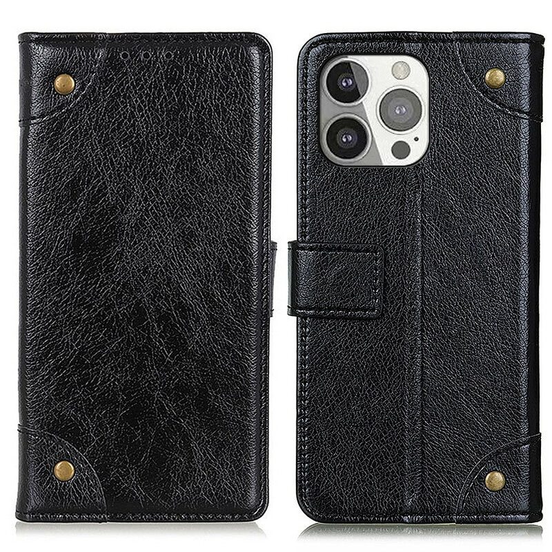 Flip Case Für iPhone 13 Pro Stil: Nappaleder Mit Vintage-nieten