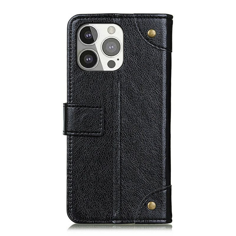 Flip Case Für iPhone 13 Pro Stil: Nappaleder Mit Vintage-nieten