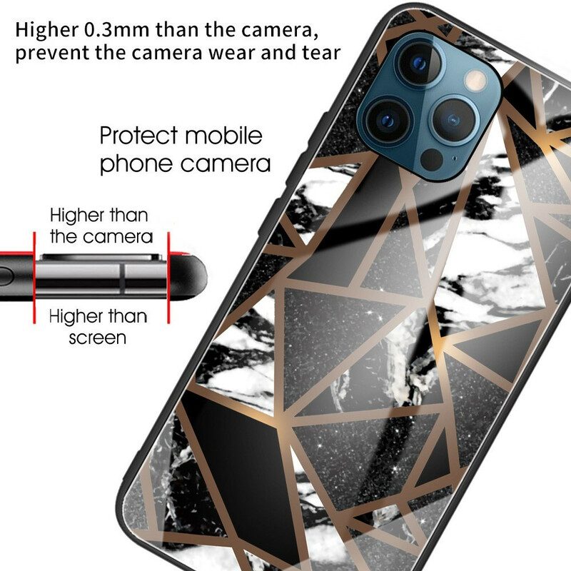 Handyhülle Für iPhone 13 Pro Geometrie Marmor Gehärtetes Glas